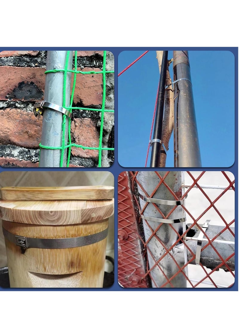 SYOSI Metal Zip Ties Tool, Stainless Steel Zip Ties Gun Kit,Heavy Duty Outdoor Adjustable Fastening Cable Tie Gun Tool Sets with 100pcs Self-Locking with 100pcs Self-Locking Metal Zip Ties (Blue, One Size) - Image 4