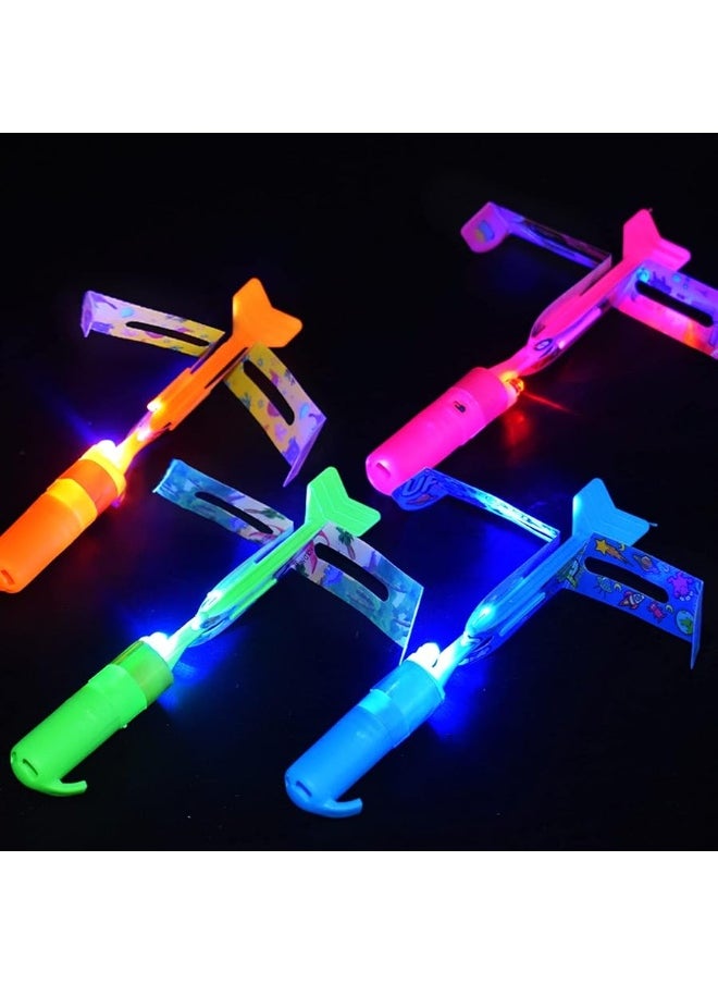 JX - JX Rocket Slingshot Flying Toys with Led Lights,12Pcs LED Arrow Helicopters + 12Pcs Launchers,Summer Outdoor Game LED Slingshot Toy for Kids, Glow in The Dark Kids Party Supplies - Image 1