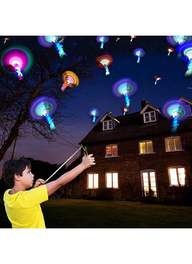 JX - JX Rocket Slingshot Flying Toys with Led Lights,12Pcs LED Arrow Helicopters + 12Pcs Launchers,Summer Outdoor Game LED Slingshot Toy for Kids, Glow in The Dark Kids Party Supplies - Image 1