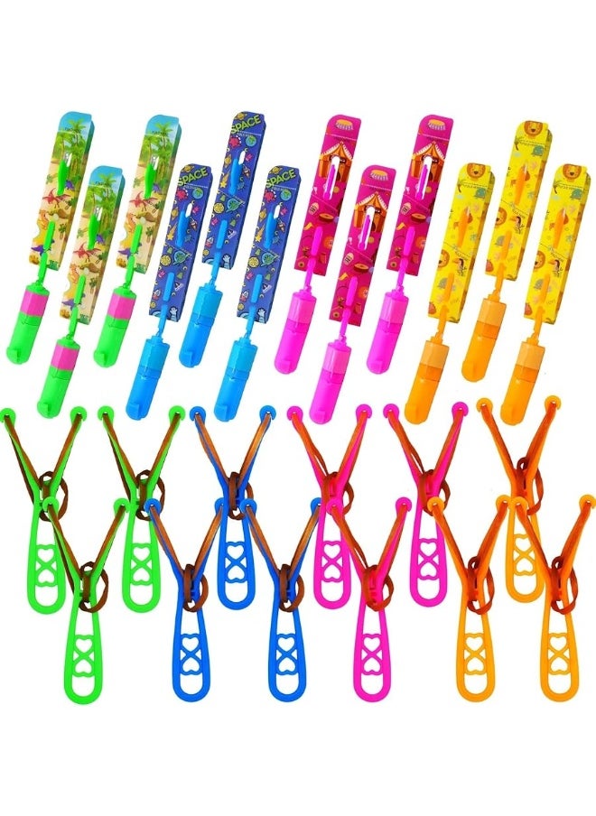 JX - JX Rocket Slingshot Flying Toys with Led Lights,12Pcs LED Arrow Helicopters + 12Pcs Launchers,Summer Outdoor Game LED Slingshot Toy for Kids, Glow in The Dark Kids Party Supplies - Image 1