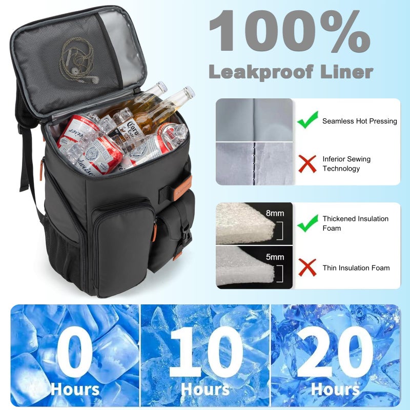 BAGPARKK Insulated Cooler Backpack,33 Cans Multifunctional Double Deck Leakproof Cooler Bag with Sternum Strap,Large Capacity Lightweight Travel Camping Beach Backpack Cooler Ice Chest for Men Women - Image 3