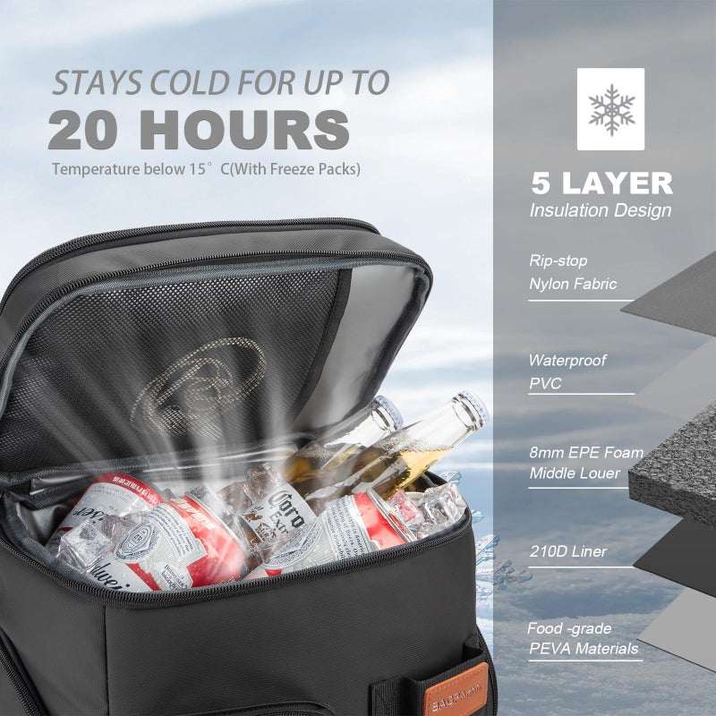BAGPARKK Insulated Cooler Backpack,33 Cans Multifunctional Double Deck Leakproof Cooler Bag with Sternum Strap,Large Capacity Lightweight Travel Camping Beach Backpack Cooler Ice Chest for Men Women - Image 2