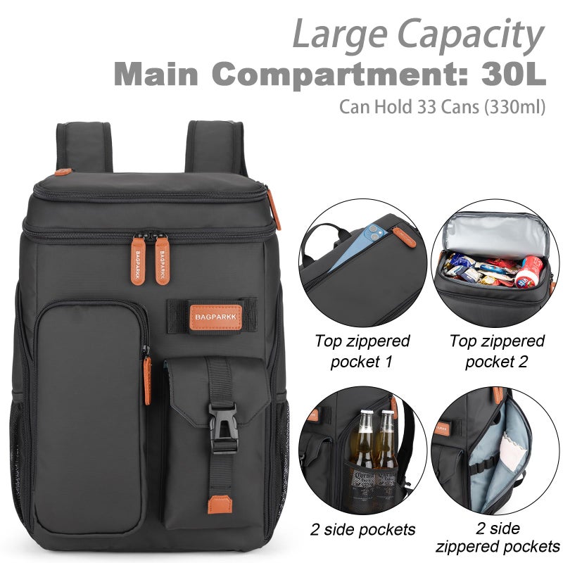 BAGPARKK Insulated Cooler Backpack,33 Cans Multifunctional Double Deck Leakproof Cooler Bag with Sternum Strap,Large Capacity Lightweight Travel Camping Beach Backpack Cooler Ice Chest for Men Women - Image 4