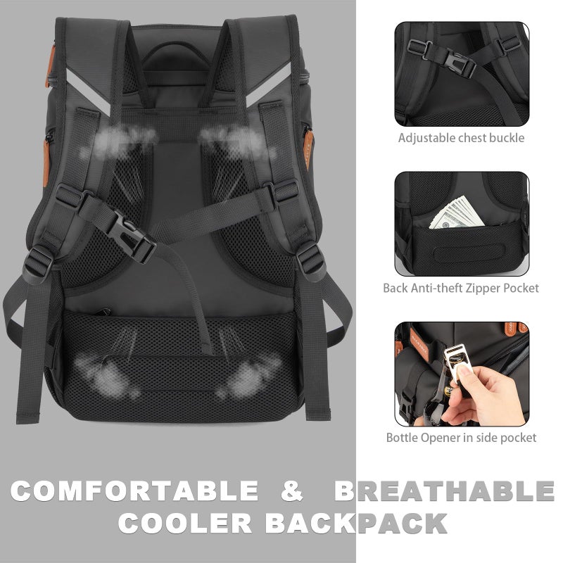 BAGPARKK Insulated Cooler Backpack,33 Cans Multifunctional Double Deck Leakproof Cooler Bag with Sternum Strap,Large Capacity Lightweight Travel Camping Beach Backpack Cooler Ice Chest for Men Women - Image 5