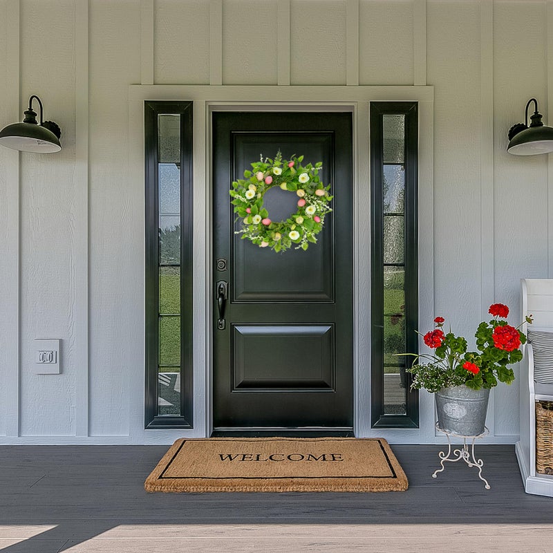 AMF0RESJ Artificial Easter Wreaths for Front Door Spring Summer Wreath with Poppy Flower,Colorful Eggs,Green Leaves for Front Door Indoor Outdoor Farmhouse Home Wall Window Festival Wedding Decor - Image 2