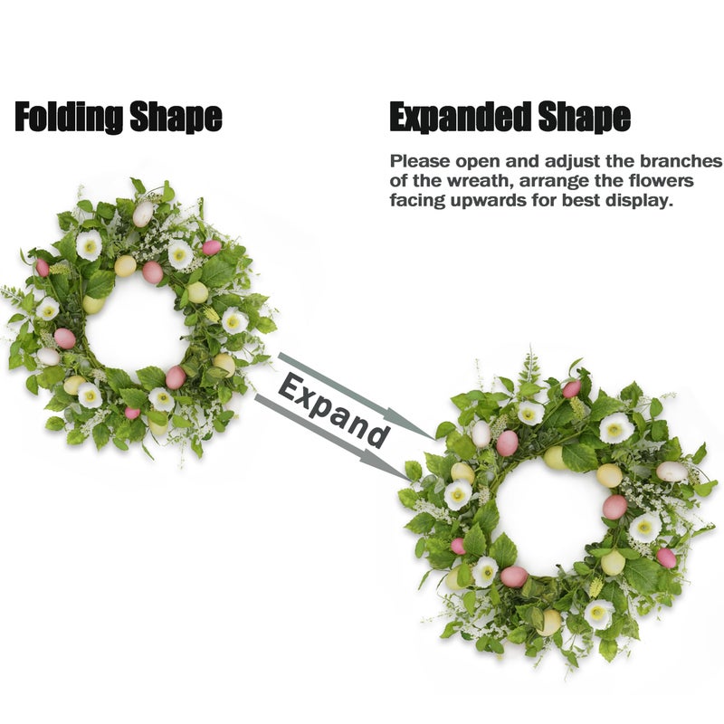 AMF0RESJ Artificial Easter Wreaths for Front Door Spring Summer Wreath with Poppy Flower,Colorful Eggs,Green Leaves for Front Door Indoor Outdoor Farmhouse Home Wall Window Festival Wedding Decor - Image 3