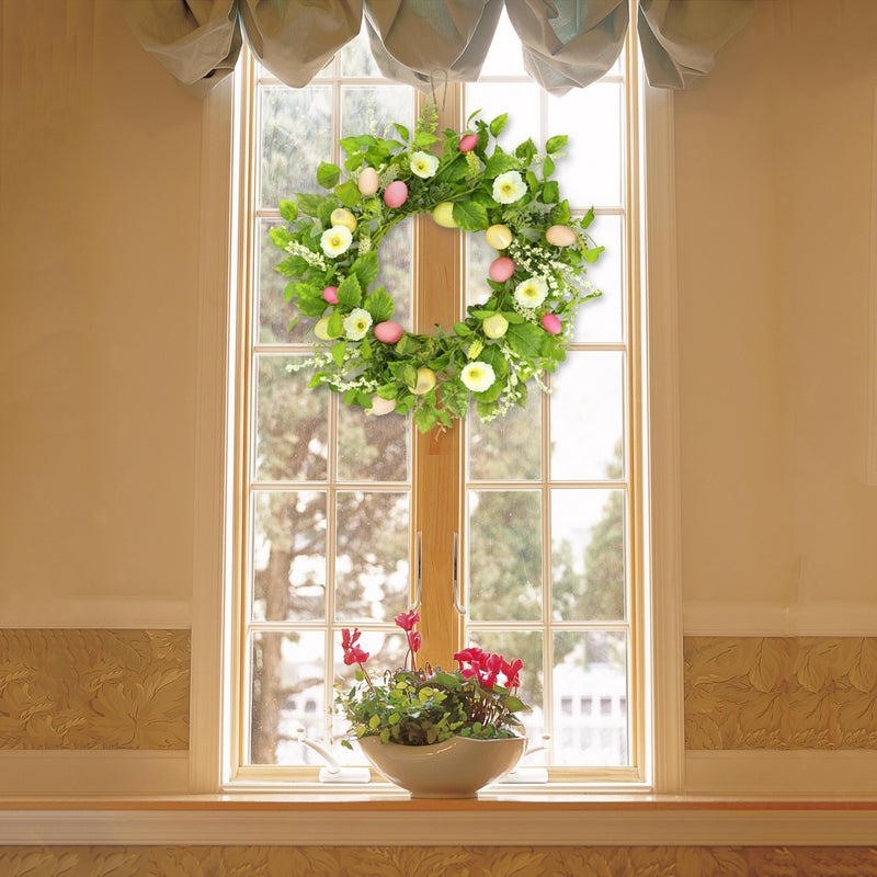 AMF0RESJ Artificial Easter Wreaths for Front Door Spring Summer Wreath with Poppy Flower,Colorful Eggs,Green Leaves for Front Door Indoor Outdoor Farmhouse Home Wall Window Festival Wedding Decor - Image 4