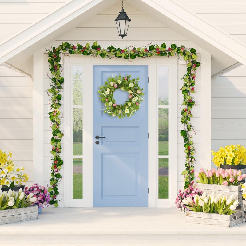 AMF0RESJ Artificial Easter Wreaths for Front Door Spring Summer Wreath with Poppy Flower,Colorful Eggs,Green Leaves for Front Door Indoor Outdoor Farmhouse Home Wall Window Festival Wedding Decor - Image 5