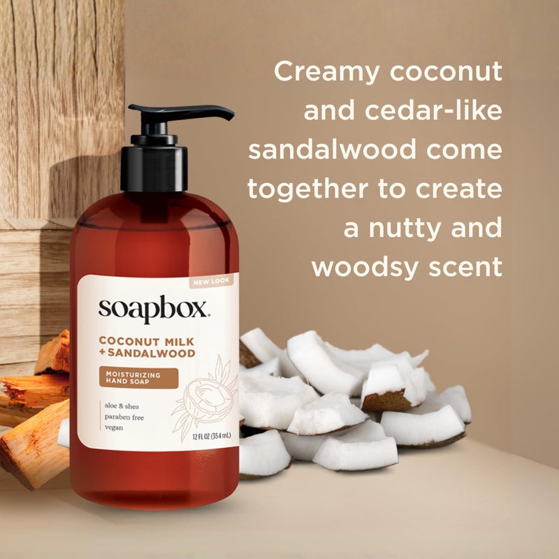 Soapbox Liquid Hand Soap, Coconut Milk & Sandalwood, Gentle & Moisturizing Hand Wash for Kitchen and Bathroom, Vegan & Cruelty Free Scented Hand Soap 12 Ounce Pump Bottles (Pack of 3) - Image 3