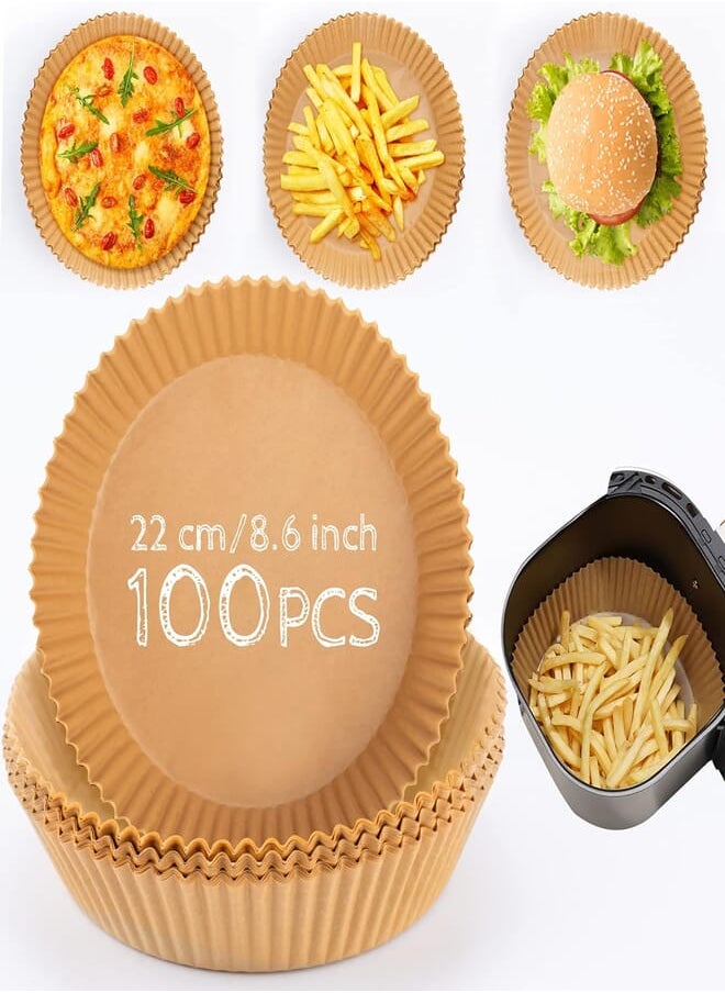 Qoosea - 100 PCS Air Fryer Parchment Paper Liners Qoosea Non-Stick Air Fryer Disposable Paper Liners 7.9" Round Baking Paper for Air Fryer Oil-Proof Water-Proof for Air Fryer, Baking Roasting Oven Microwave - Image 1