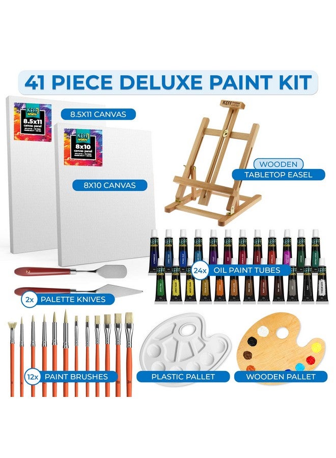 KEFF Oil Paint Set For Adults And Kids Artists Supplies Painting Kits With 24 Oil Paints Stretched Canvas Art Easel Brushes Palette Knives And Paper Pad - Image 2