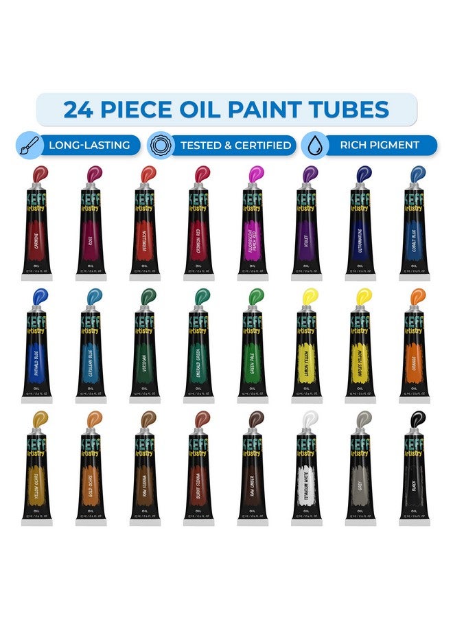 KEFF Oil Paint Set For Adults And Kids Artists Supplies Painting Kits With 24 Oil Paints Stretched Canvas Art Easel Brushes Palette Knives And Paper Pad - Image 3
