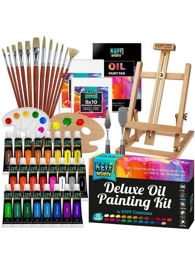 KEFF Oil Paint Set For Adults And Kids Artists Supplies Painting Kits With 24 Oil Paints Stretched Canvas Art Easel Brushes Palette Knives And Paper Pad - Image 1