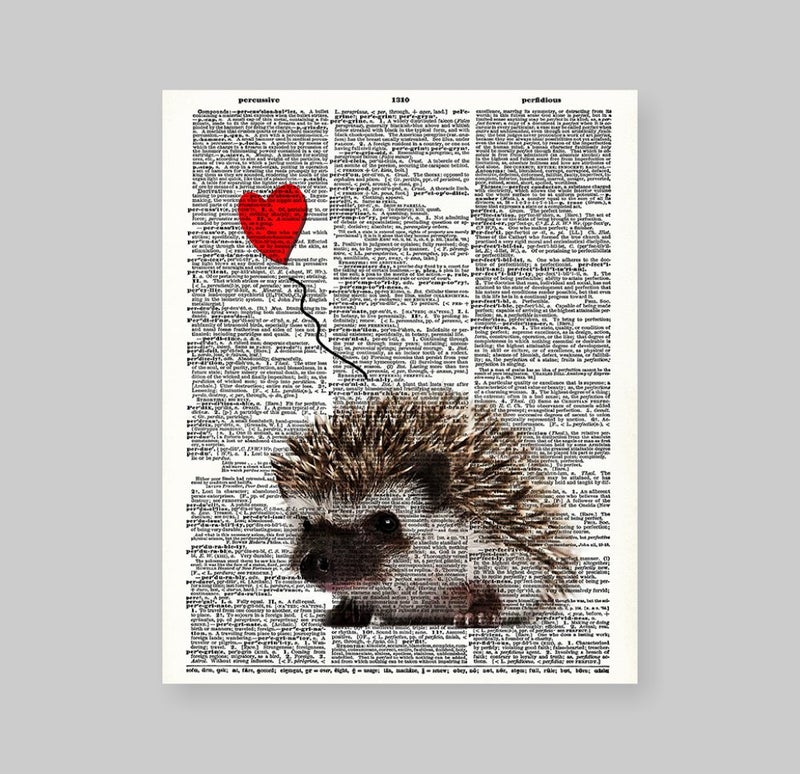 Susie Arts 8X10 Unframed Hedgehog Love Upcycled Vintage Dictionary Art Print Vintage Book Art Print Home Decor Wall Art V032 - Image 2