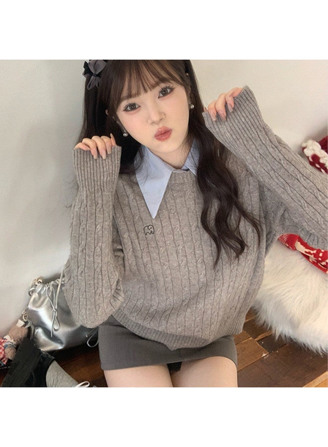 Modal Preppy Style Retro Cable Knit Sweater, Round Neck Pullover, Versatile Casual Age-Reducing Slim-Fitting Base Layer Top For Women - Image 4