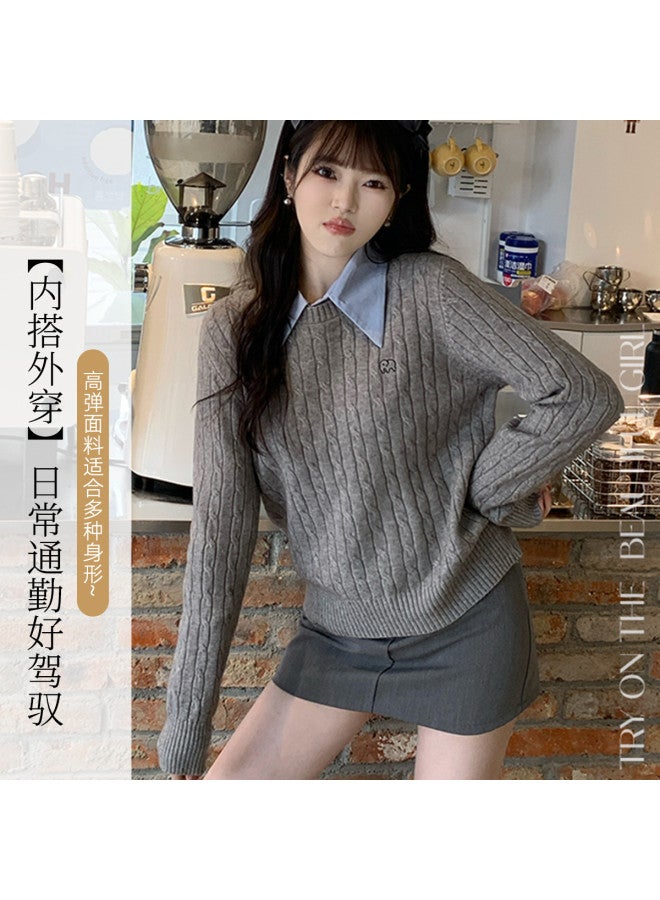 Modal Preppy Style Retro Cable Knit Sweater, Round Neck Pullover, Versatile Casual Age-Reducing Slim-Fitting Base Layer Top For Women - Image 3