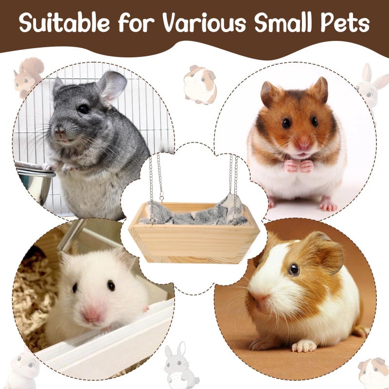 Hollima Large Wooden Hanging Bed with Soft Plush Mat for Chinchilla, Hammock for Rat Cage, Guinea Pig Ferret Swing, Small Animal Cage Accessories Resting Nest - Image 5