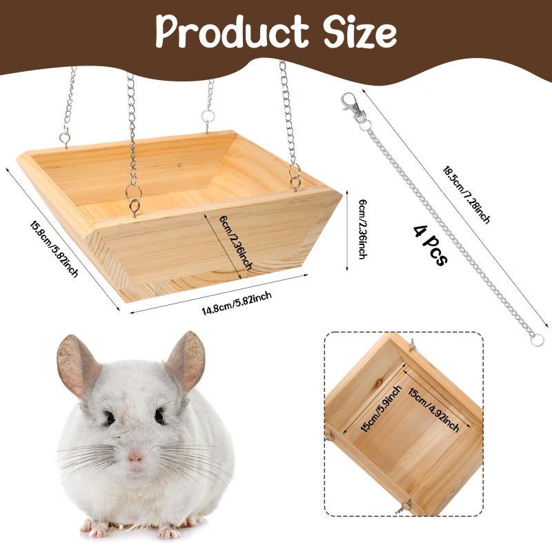 Hollima Large Wooden Hanging Bed with Soft Plush Mat for Chinchilla, Hammock for Rat Cage, Guinea Pig Ferret Swing, Small Animal Cage Accessories Resting Nest - Image 2