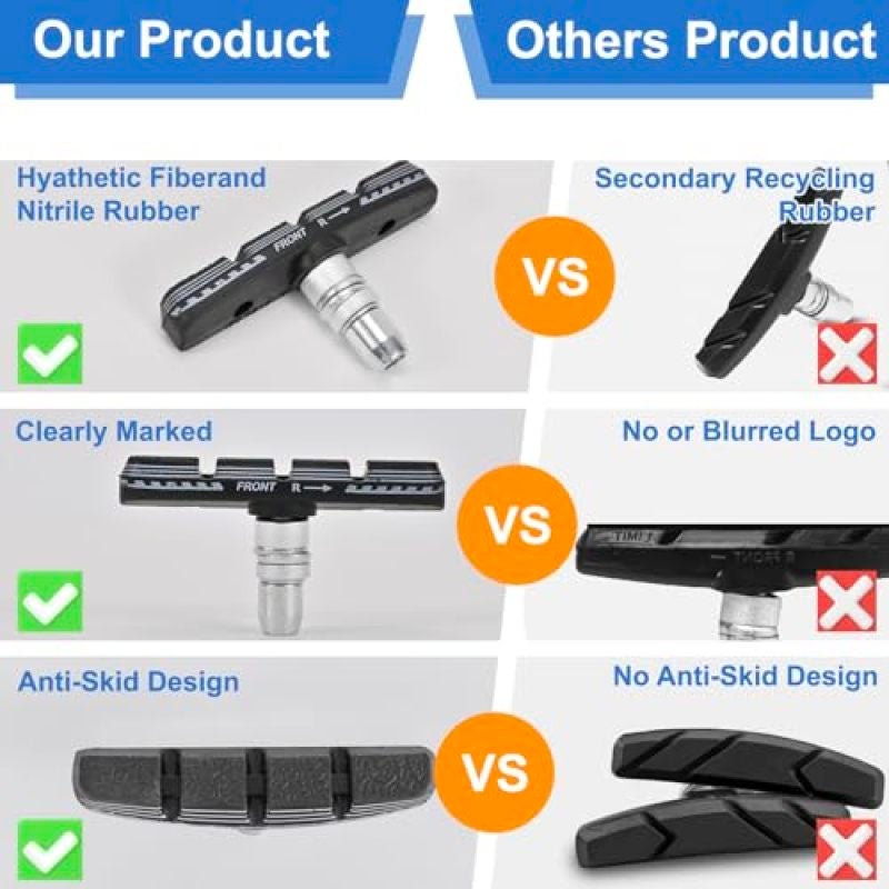 Bicycle Brake Pads 70mm Black Nitrile Rubber Durable Silent Slip-Free Braking - Long-Lasting Stopping Power V-Brake Blocks for Mountain Road Cruiser Urban Bikes Over 20 Inches - Image 4