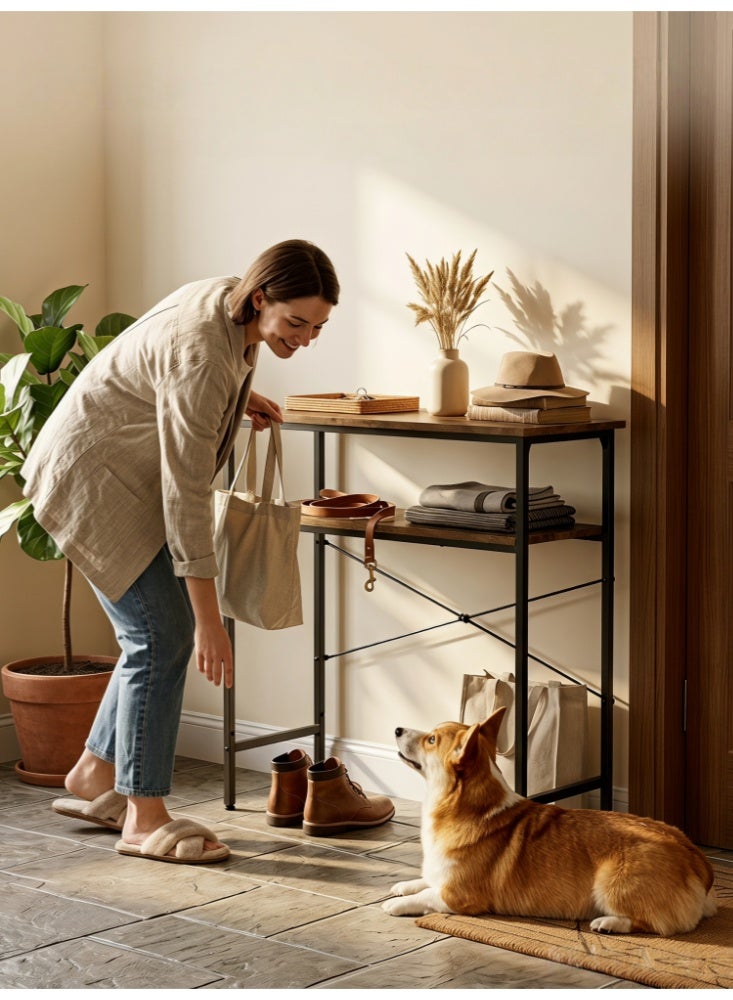 Zanotta Narrow Console Table Reception Table, 2 Tier Small Entryway Table, Sofa Table with 2 Support Bar, Couch Table, Thin Side Table, Display Table for Living Room, Hallway, Bedroom, Foyer, 100 L*30W*93H - Image 2