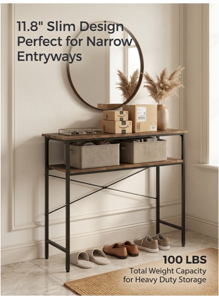 Zanotta Narrow Console Table Reception Table, 2 Tier Small Entryway Table, Sofa Table with 2 Support Bar, Couch Table, Thin Side Table, Display Table for Living Room, Hallway, Bedroom, Foyer, 100 L*30W*93H - Image 3