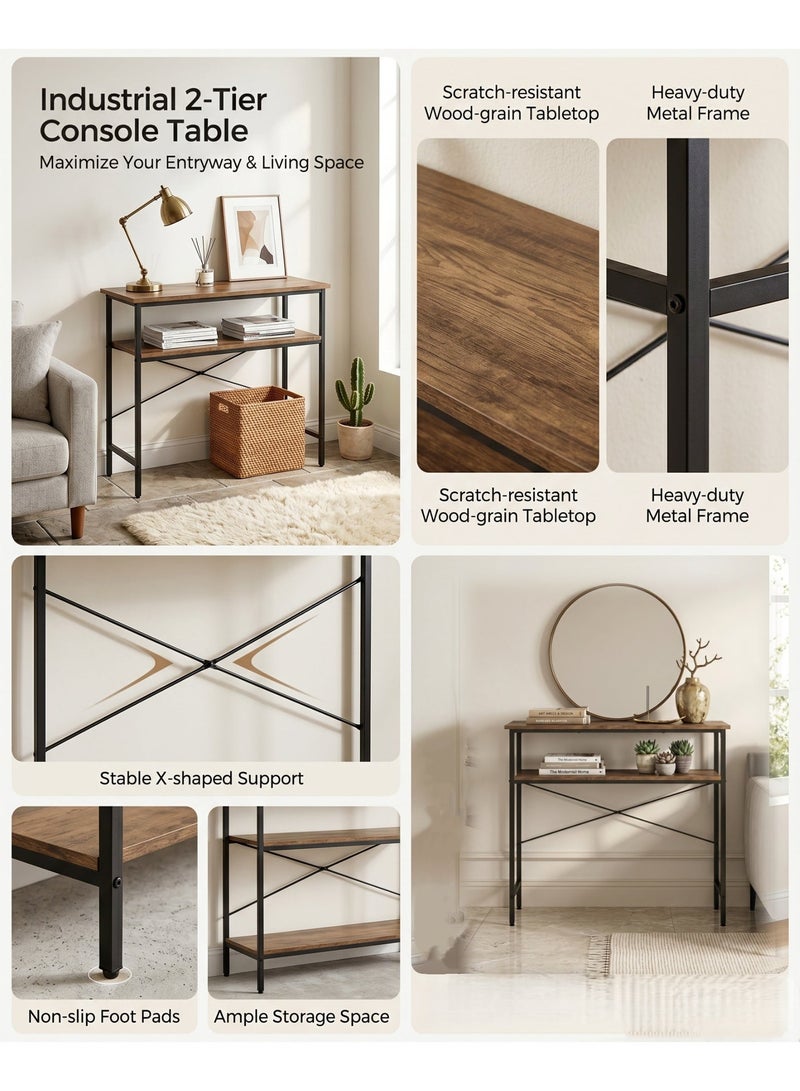 Zanotta Narrow Console Table Reception Table, 2 Tier Small Entryway Table, Sofa Table with 2 Support Bar, Couch Table, Thin Side Table, Display Table for Living Room, Hallway, Bedroom, Foyer, 100 L*30W*93H - Image 5