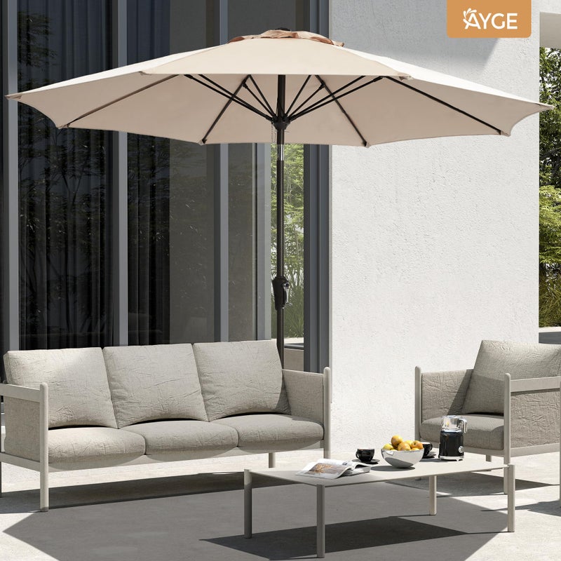 Ayge 9FT Large Outdoor Patio Umbrella Market Table Umbrella-UV Resistant, Easy Push Button Tilt and Crank, 8 Sturdy Fiberglass Ribs Heavy-Duty Pool Umbrella for Deck, Backyard,Garden,Beige - Image 5