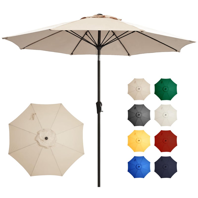 Ayge 9FT Large Outdoor Patio Umbrella Market Table Umbrella-UV Resistant, Easy Push Button Tilt and Crank, 8 Sturdy Fiberglass Ribs Heavy-Duty Pool Umbrella for Deck, Backyard,Garden,Beige - Image 1