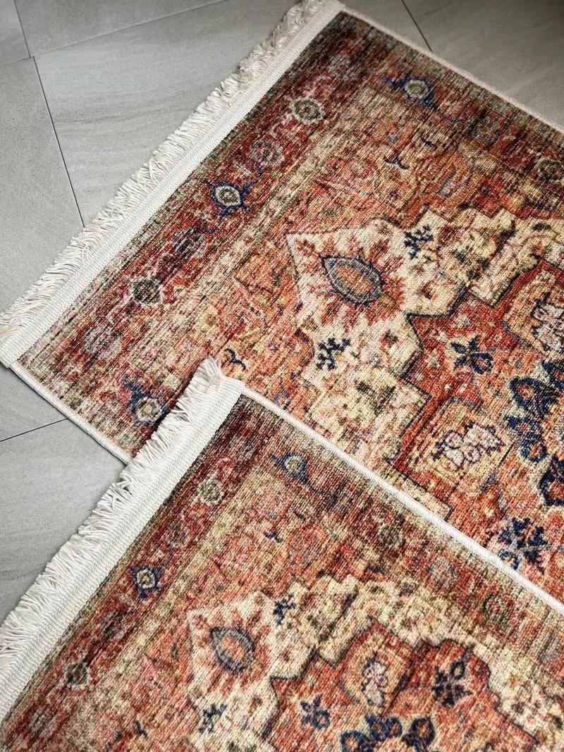 Bluenity Ethnic Digital/chenille Non-Slip 2-Piece Bathroom Mat Set 60 x 100+40 x 60 cm - Multicolour