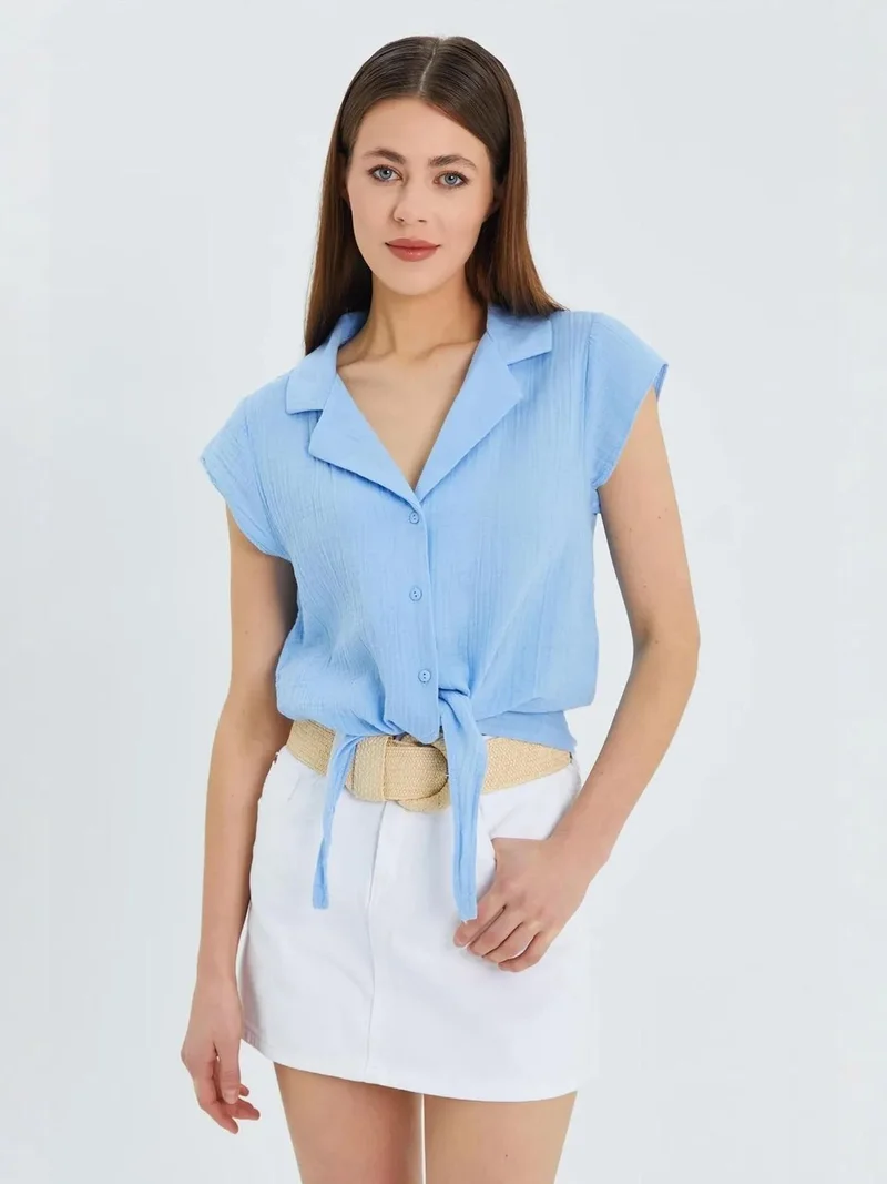 MixRay Mixray Crop Shirt with Bow Detail
