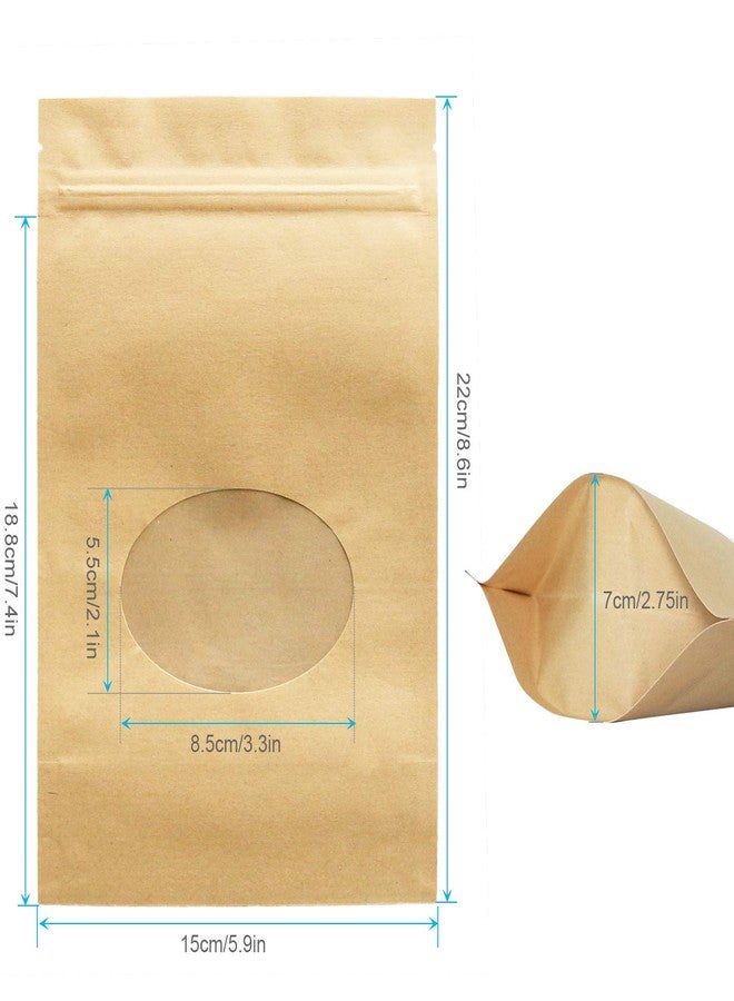 SumDirect Kraft Stand Up bags with Window - SumDirect 50Pcs 6x8.6 inches Brown Food Storage Bags, Reusable Sealing Stand Up Pouches Zipper Lock for Storing - Image 2