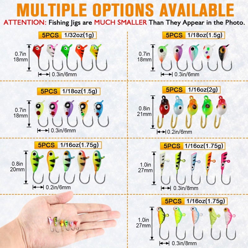 Dovesun Ice Fishing Jigs Kit Glow in The Dark Fishing Gear Lures 35 Pcs Ice Jig Head with Tackle Box for Panfish Walleye Crappie Perch Bluegil Trout - Image 5