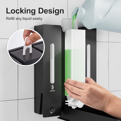 Aeakey Shampoo and Conditioner Dispenser - Wall-Mounted 3-Chamber Shower Soap Dispenser, No-Drill, 1200ML Capacity, for Bathroom & Hotel - Image 4
