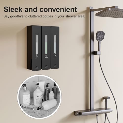 Aeakey Shampoo and Conditioner Dispenser - Wall-Mounted 3-Chamber Shower Soap Dispenser, No-Drill, 1200ML Capacity, for Bathroom & Hotel - Image 2