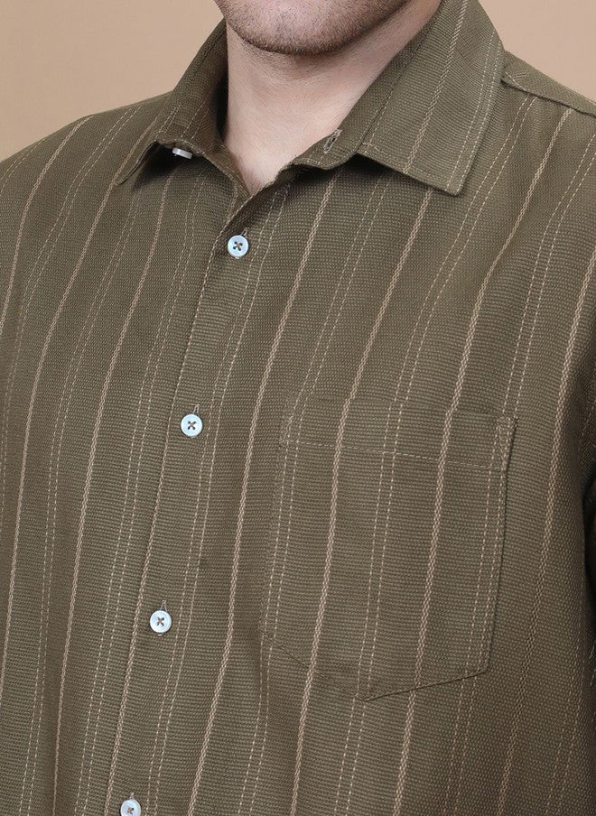 Hence Men Vertical Striped Spread Collar Cotton Casual Shirt - Image 2