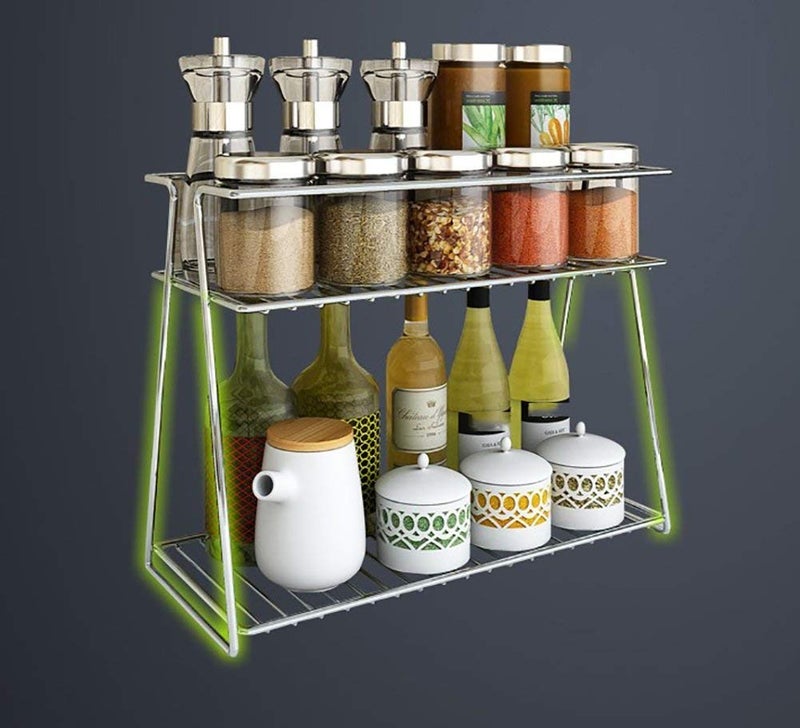 INDIAN DECOR. 31500 Stainless Steel Kitchen Shelf - 2 Layer Microwave Oven Rack, Multifunction Creative Fashion Storage for Kitchen and Bathroom, Seasoning Dishes Drain - Image 3