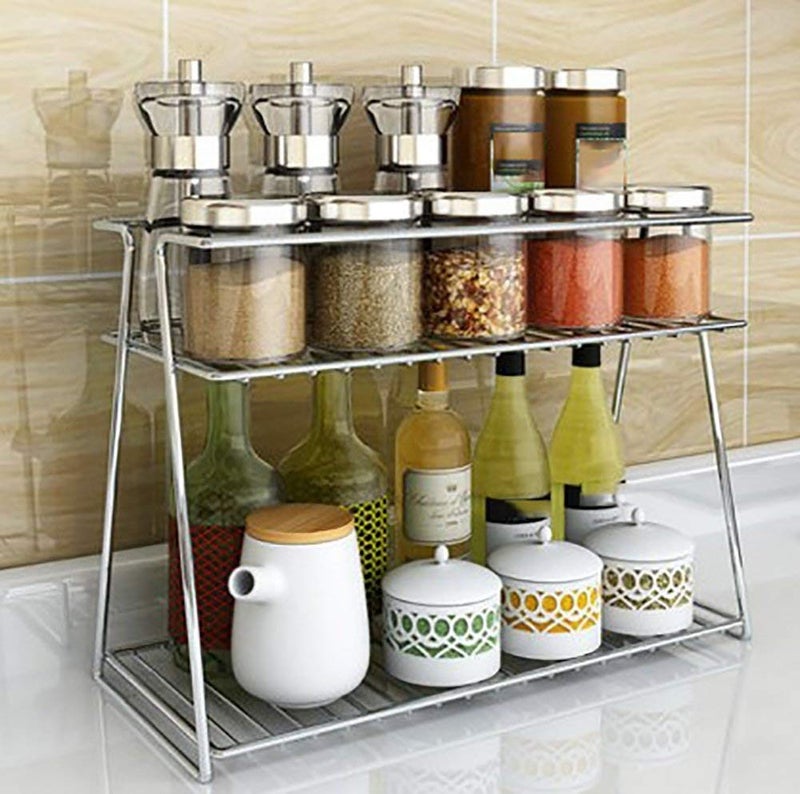 INDIAN DECOR. 31500 Stainless Steel Kitchen Shelf - 2 Layer Microwave Oven Rack, Multifunction Creative Fashion Storage for Kitchen and Bathroom, Seasoning Dishes Drain - Image 1