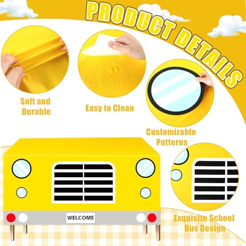 CHUNNIN 2Pcs School Bus Party Decorations First Day of Backdrop and Tablecloths with Cards Large Yellow Bus Table Cover and Banner for Kids Students Kindergarten Classroom Party Supplies Favors - Image 4