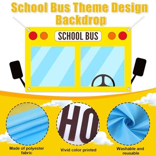 CHUNNIN 2Pcs School Bus Party Decorations First Day of Backdrop and Tablecloths with Cards Large Yellow Bus Table Cover and Banner for Kids Students Kindergarten Classroom Party Supplies Favors - Image 3