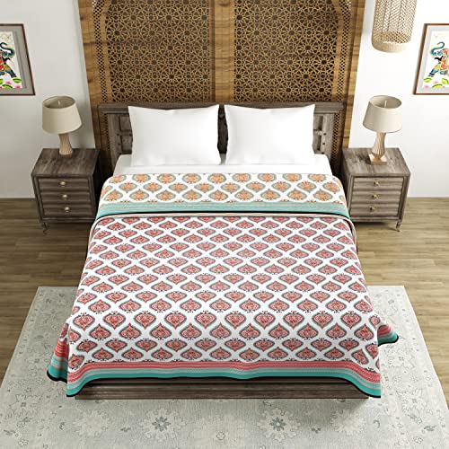 BLOCKS OF INDIA بلوكز أوف إنديا - قطن مطبوع بالكتل يدوياً بحجم كينج، دوهر قابل للعكس بنقوش تركواز (نقوش عكسية) - Image 3