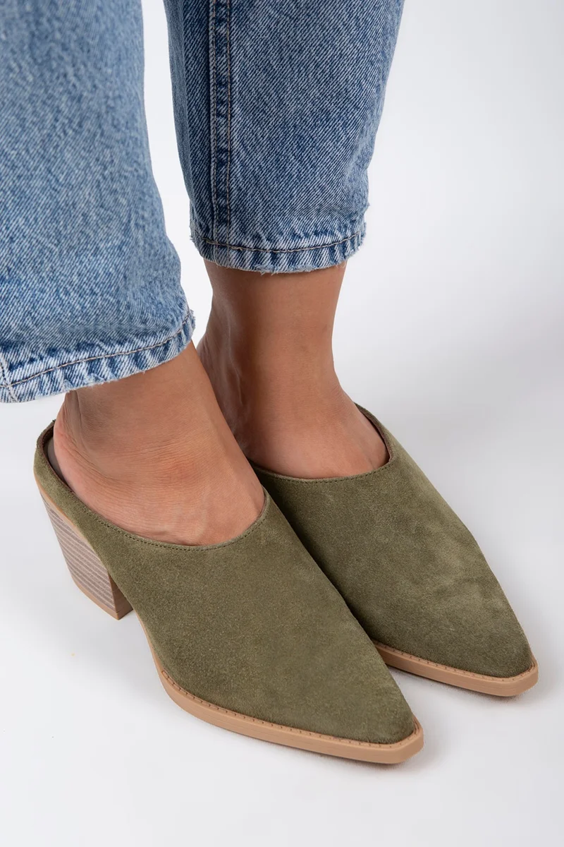 Manijero Manijero Stella Women's Genuine Leather Western Light Green - Suede Slippers
