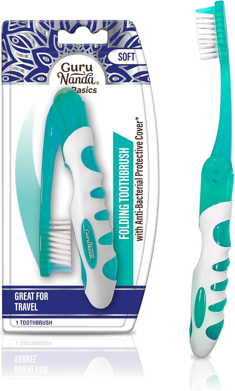 GuruNanda Folding Toothbrush with Built-in Cover, Perfect for Travel, Hiking & Camping, Compact & Portable, On-The-go Toothbrush with Soft Bristles & Ergonomic Handle, for Adults & Kids (1 Count) - Image 1