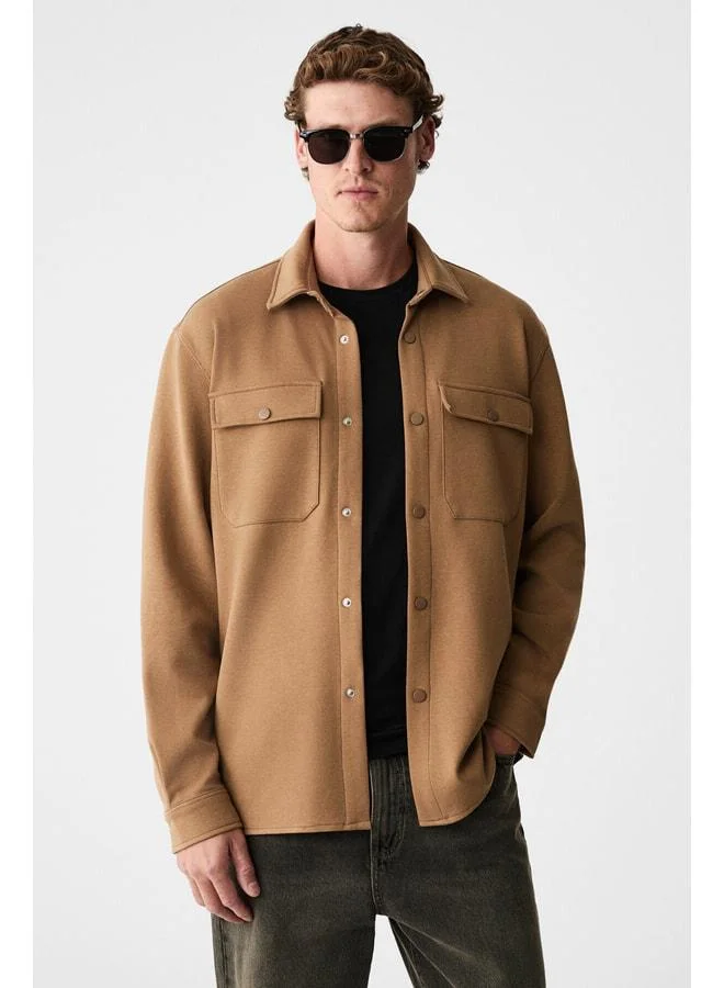 Grimelange MAZE Men's Special Textured Thick Fabric Pocket Snap-Button Open Vizon Jacket.