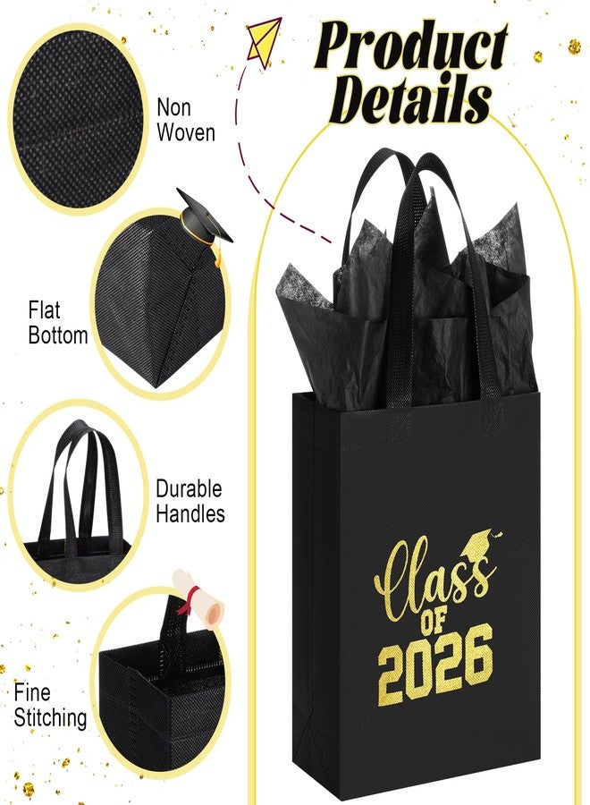 Hahafelt 24 Sets Graduation Gift Bags Bulk Reusable Non Woven Class of 2026 Tote Bag with Handle Tissue Paper Graduation Party Favors for College High School Decoration(Black,10 x 8 x 4 Inch - Image 2