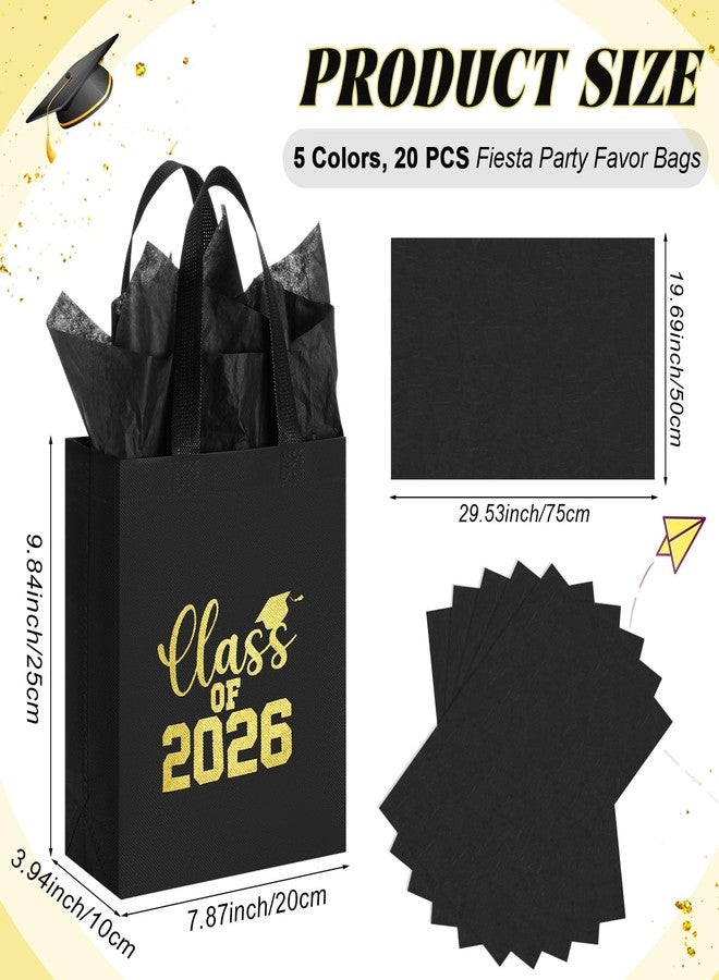 Hahafelt 24 Sets Graduation Gift Bags Bulk Reusable Non Woven Class of 2026 Tote Bag with Handle Tissue Paper Graduation Party Favors for College High School Decoration(Black,10 x 8 x 4 Inch - Image 3