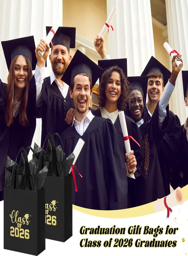 Hahafelt 24 Sets Graduation Gift Bags Bulk Reusable Non Woven Class of 2026 Tote Bag with Handle Tissue Paper Graduation Party Favors for College High School Decoration(Black,10 x 8 x 4 Inch - Image 5