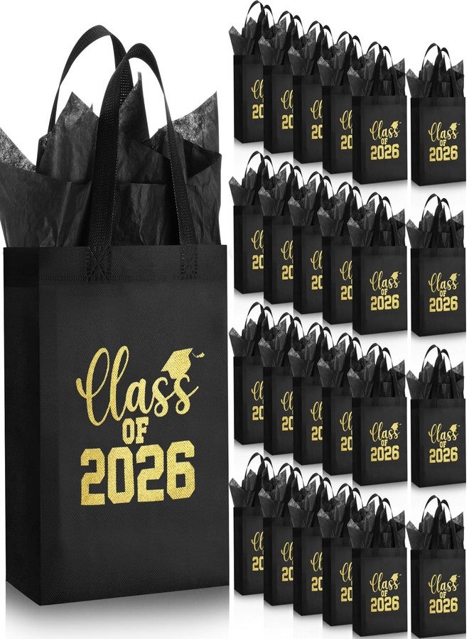 Hahafelt 24 Sets Graduation Gift Bags Bulk Reusable Non Woven Class of 2026 Tote Bag with Handle Tissue Paper Graduation Party Favors for College High School Decoration(Black,10 x 8 x 4 Inch - Image 1