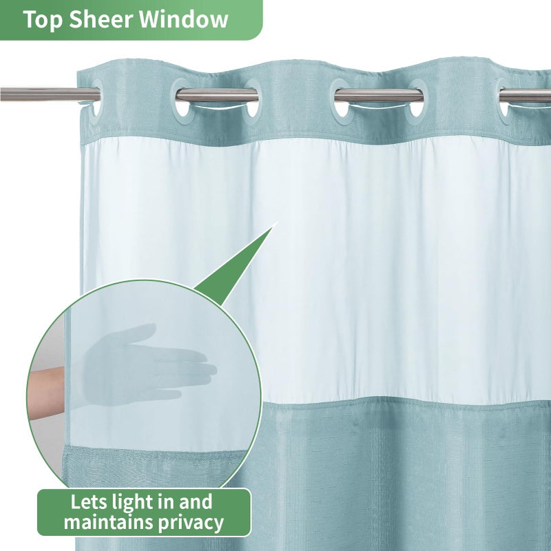 eachope Teal No Hook Shower Curtain with Snap-in Fabric Liner Set,Slub Textured Fabric Shower Curtains for Bathroom,Hotel Style Modern Shower Curtain,Water Repellent & Washable,71x74(72) - Image 3