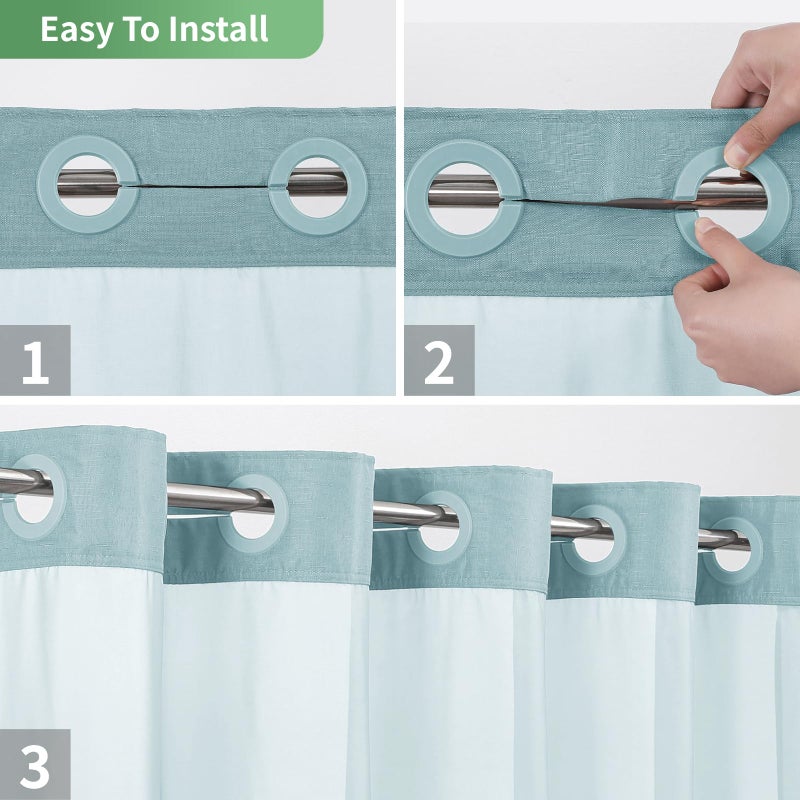 eachope Teal No Hook Shower Curtain with Snap-in Fabric Liner Set,Slub Textured Fabric Shower Curtains for Bathroom,Hotel Style Modern Shower Curtain,Water Repellent & Washable,71x74(72) - Image 4