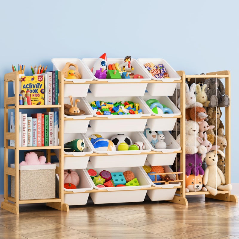 mirolam Toy Storage Organizer with Bookshelf and Stuffed Animal Storage - Kids Playroom Organization with Shelves and 12 Toy Bins - Toddler Living Room Toy Box for Lego - Nursery Bedroom Decor Essentials - Image 1
